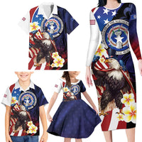Personalized Northern Mariana Islands 4th of July Family Matching Long Sleeve Bodycon Dress and Hawaiian Shirt Plumeria USA Eagle LT01 - Polynesian Pride
