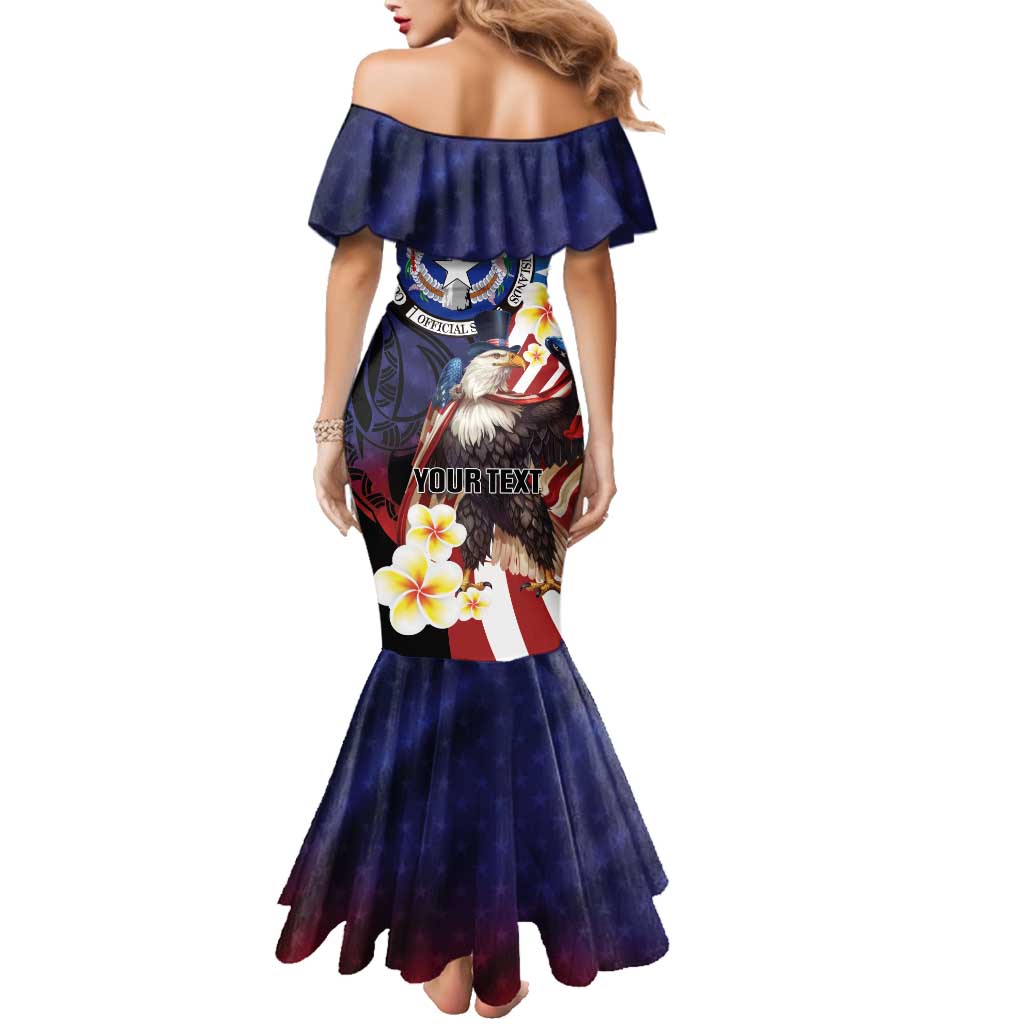 Personalized Northern Mariana Islands 4th of July Family Matching Mermaid Dress and Hawaiian Shirt Plumeria USA Eagle LT01 - Polynesian Pride