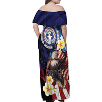 Personalized Northern Mariana Islands 4th of July Family Matching Off Shoulder Maxi Dress and Hawaiian Shirt Plumeria USA Eagle LT01 - Polynesian Pride