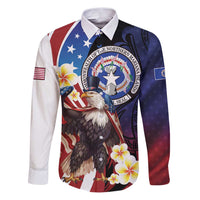 Personalized Northern Mariana Islands 4th of July Family Matching Puletasi and Hawaiian Shirt Plumeria USA Eagle LT01 Dad's Shirt - Long Sleeve Multicolor - Polynesian Pride