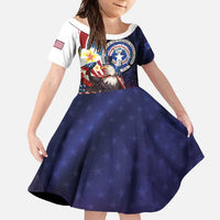 Personalized Northern Mariana Islands 4th of July Family Matching Short Sleeve Bodycon Dress and Hawaiian Shirt Plumeria USA Eagle LT01 Daughter's Dress Multicolor - Polynesian Pride