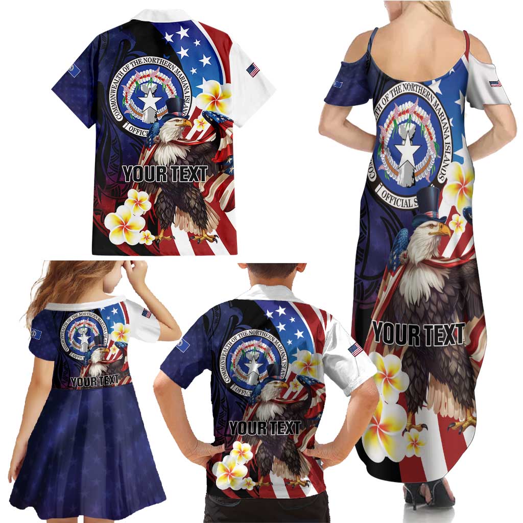 Personalized Northern Mariana Islands 4th of July Family Matching Summer Maxi Dress and Hawaiian Shirt Plumeria USA Eagle LT01 - Polynesian Pride