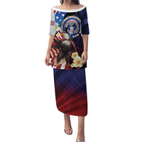 Personalized Northern Mariana Islands 4th of July Puletasi Plumeria USA Eagle LT01 Long Dress Multicolor - Polynesian Pride