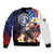 Personalized Northern Mariana Islands 4th of July Sleeve Zip Bomber Jacket Plumeria USA Eagle