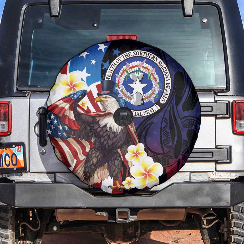 Northern Mariana Islands 4th of July Spare Tire Cover Plumeria USA Eagle