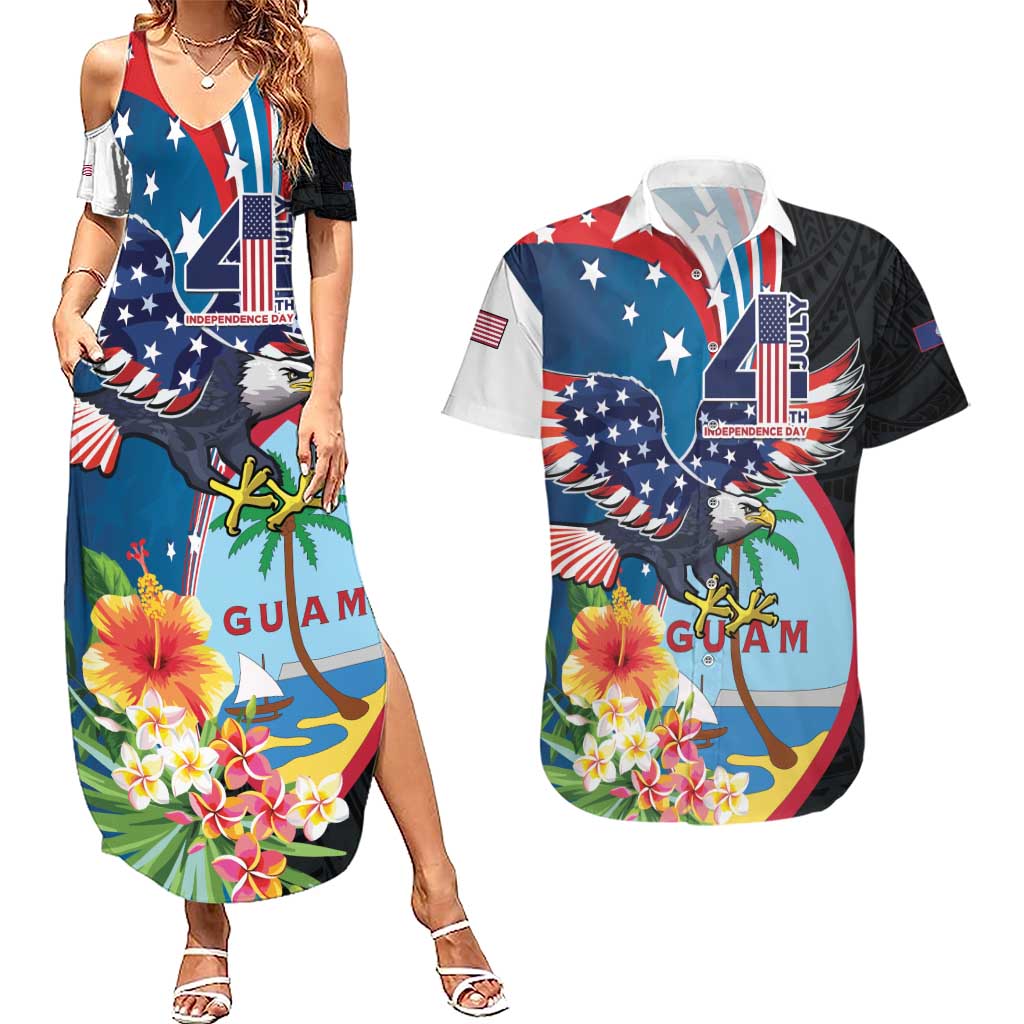 Personalized Guam Fourth of July Couples Matching Summer Maxi Dress and Hawaiian Shirt Tropical Flowers