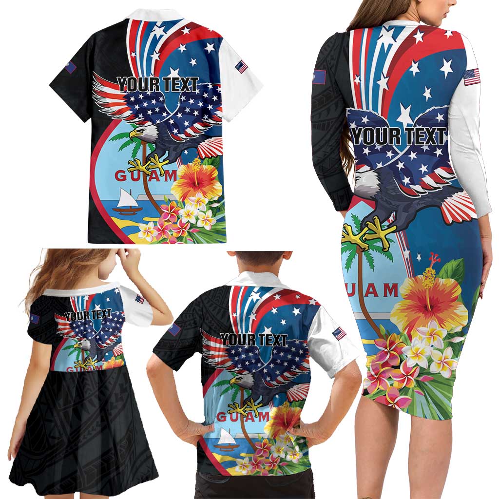 Personalized Guam Fourth of July Family Matching Long Sleeve Bodycon Dress and Hawaiian Shirt Tropical Flowers LT01 - Polynesian Pride