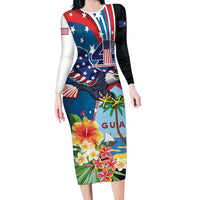 Personalized Guam Fourth of July Family Matching Long Sleeve Bodycon Dress and Hawaiian Shirt Tropical Flowers LT01 Mom's Dress Multicolor - Polynesian Pride