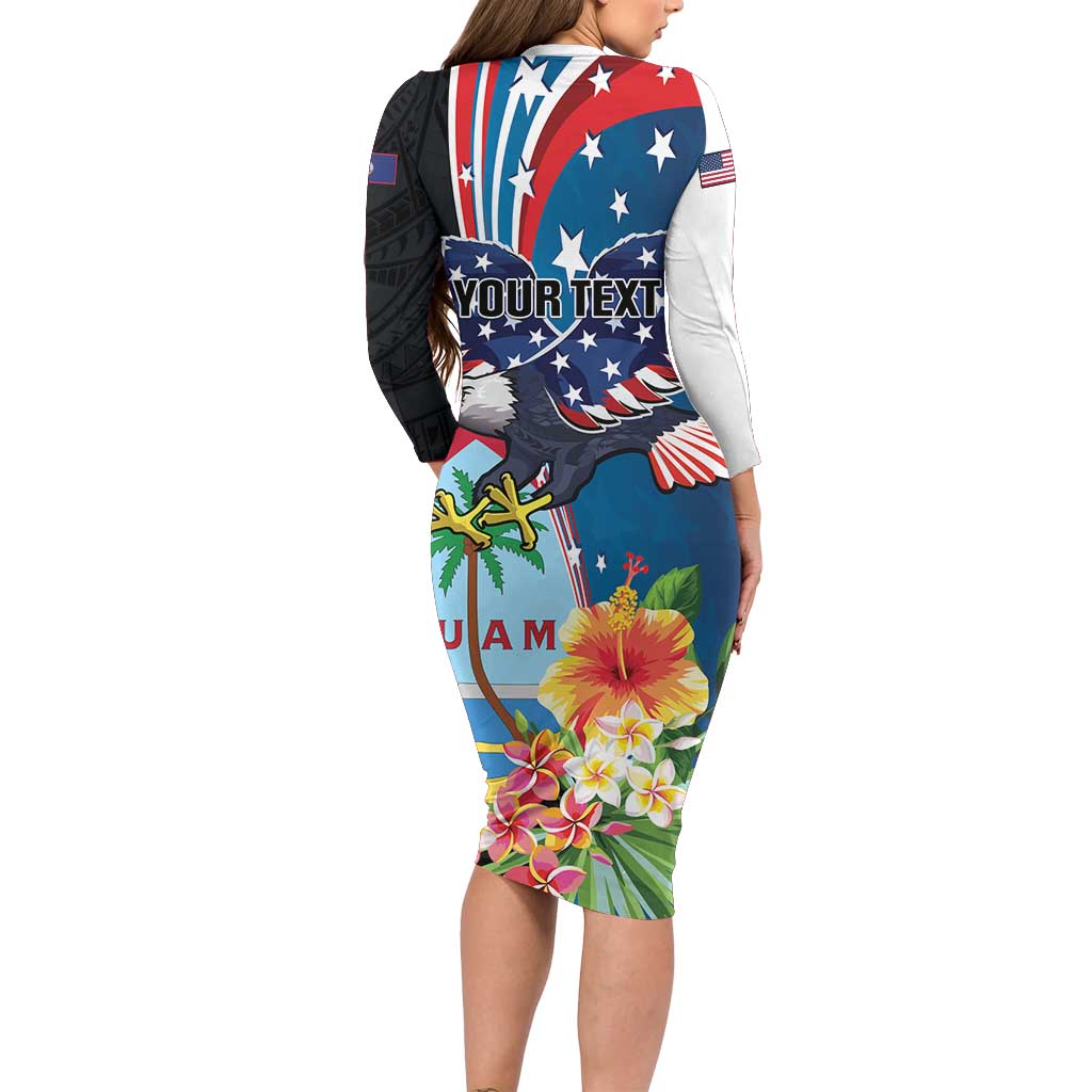 Personalized Guam Fourth of July Family Matching Long Sleeve Bodycon Dress and Hawaiian Shirt Tropical Flowers LT01 - Polynesian Pride