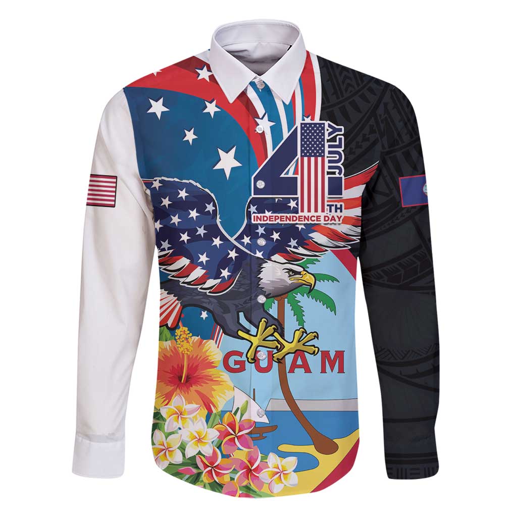 Personalized Guam Fourth of July Family Matching Mermaid Dress and Hawaiian Shirt Tropical Flowers LT01 Dad's Shirt - Long Sleeve Multicolor - Polynesian Pride