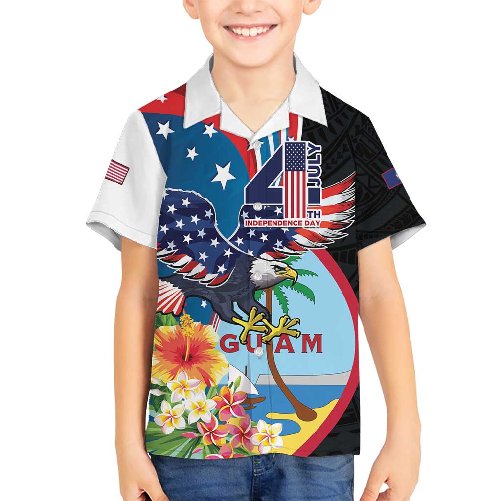 Personalized Guam Fourth of July Family Matching Off Shoulder Maxi Dress and Hawaiian Shirt Tropical Flowers LT01 Son's Shirt Multicolor - Polynesian Pride