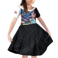 Personalized Guam Fourth of July Family Matching Off Shoulder Short Dress and Hawaiian Shirt Tropical Flowers LT01 Daughter's Dress Multicolor - Polynesian Pride