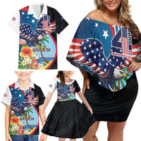 Personalized Guam Fourth of July Family Matching Off Shoulder Short Dress and Hawaiian Shirt Tropical Flowers LT01 - Polynesian Pride