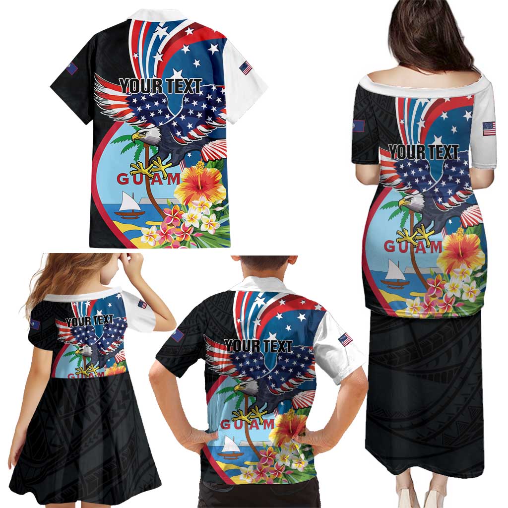 Personalized Guam Fourth of July Family Matching Puletasi and Hawaiian Shirt Tropical Flowers
