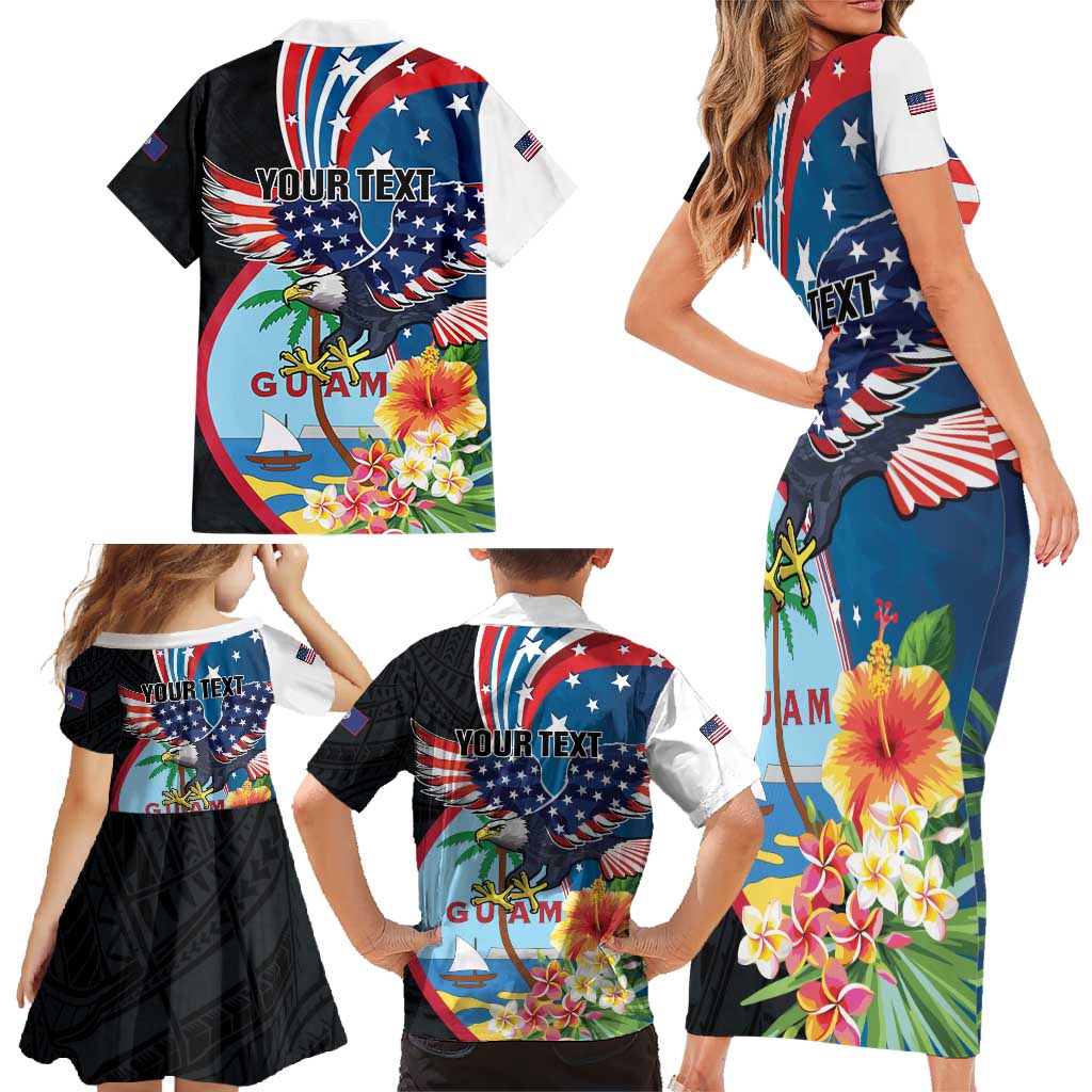 Personalized Guam Fourth of July Family Matching Short Sleeve Bodycon Dress and Hawaiian Shirt Tropical Flowers LT01 - Polynesian Pride