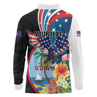 Personalized Guam Fourth of July Long Sleeve Polo Shirt Tropical Flowers