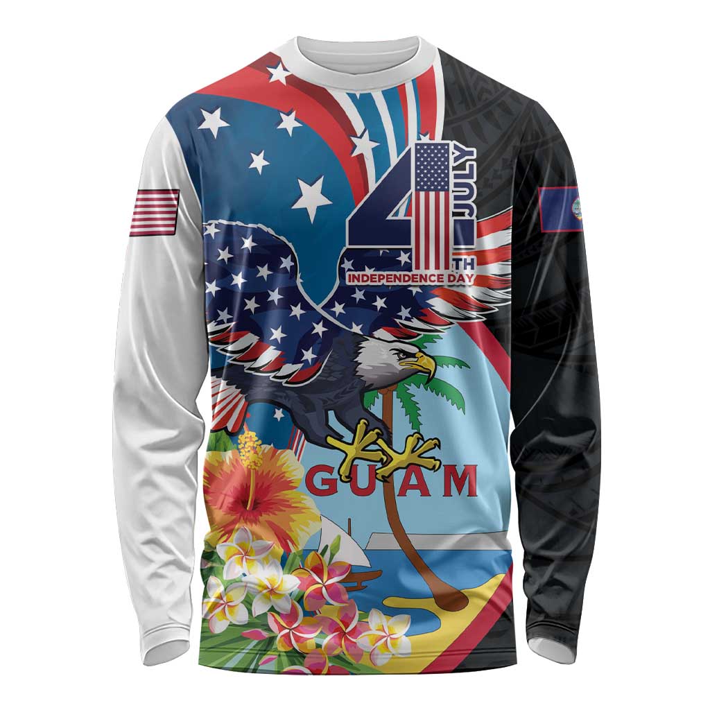 Personalized Guam Fourth of July Long Sleeve Shirt Tropical Flowers
