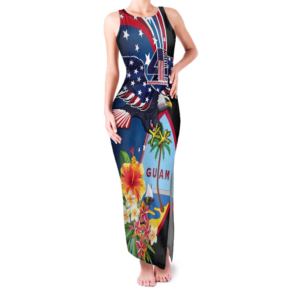 Personalized Guam Fourth of July Tank Maxi Dress Tropical Flowers