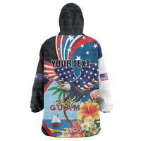 Personalized Guam Fourth of July Wearable Blanket Hoodie Tropical Flowers