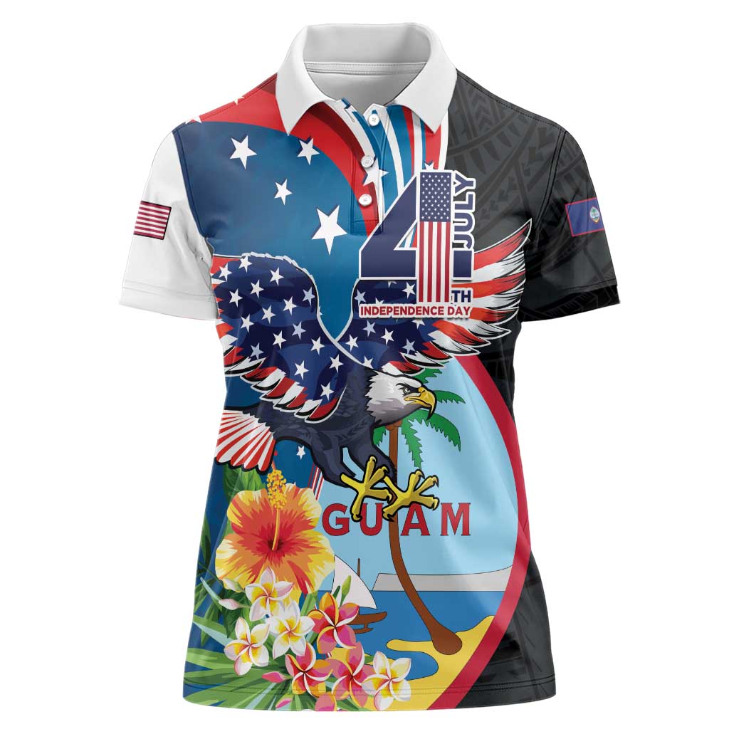 Personalized Guam Fourth of July Women Polo Shirt Tropical Flowers LT01 Female Multicolor - Polynesian Pride