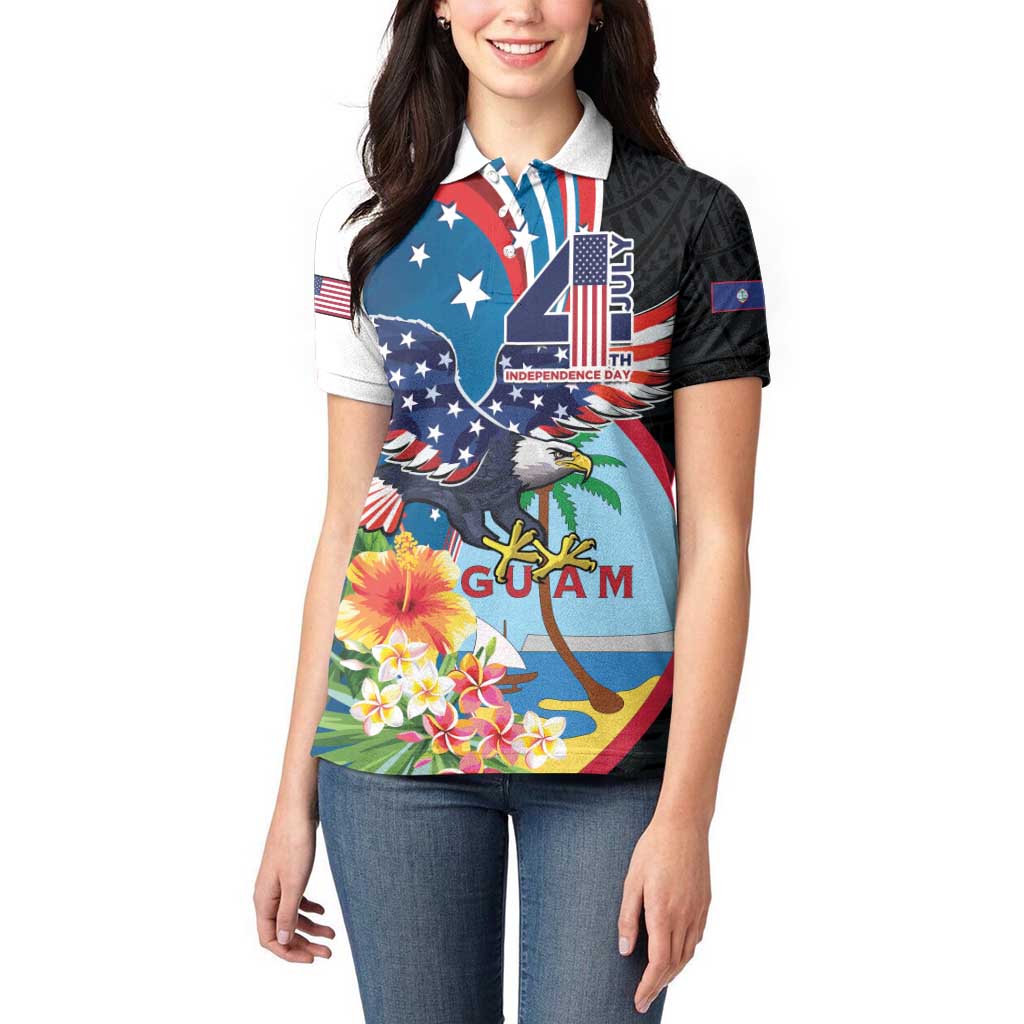 Personalized Guam Fourth of July Women Polo Shirt Tropical Flowers LT01 - Polynesian Pride