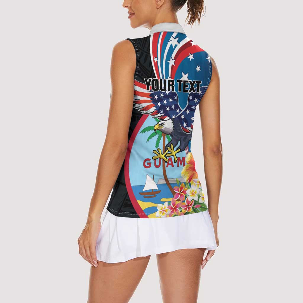 Personalized Guam Fourth of July Women Sleeveless Polo Shirt Tropical Flowers