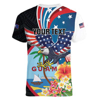 Personalized Guam Fourth of July Women V-Neck T-Shirt Tropical Flowers