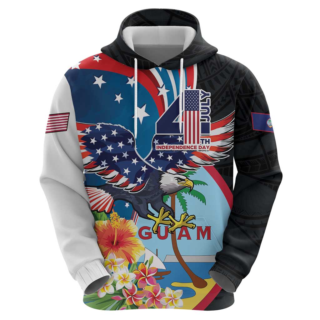 Personalized Guam Fourth of July Zip Hoodie Tropical Flowers