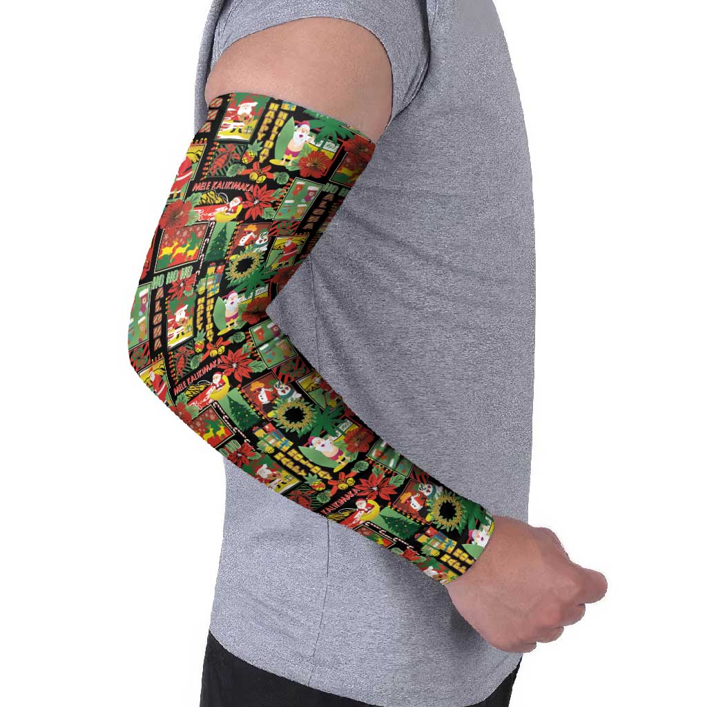 Hawaiian Santa Christmas Pattern Arm Sleeves Black Version - Polynesian Pride