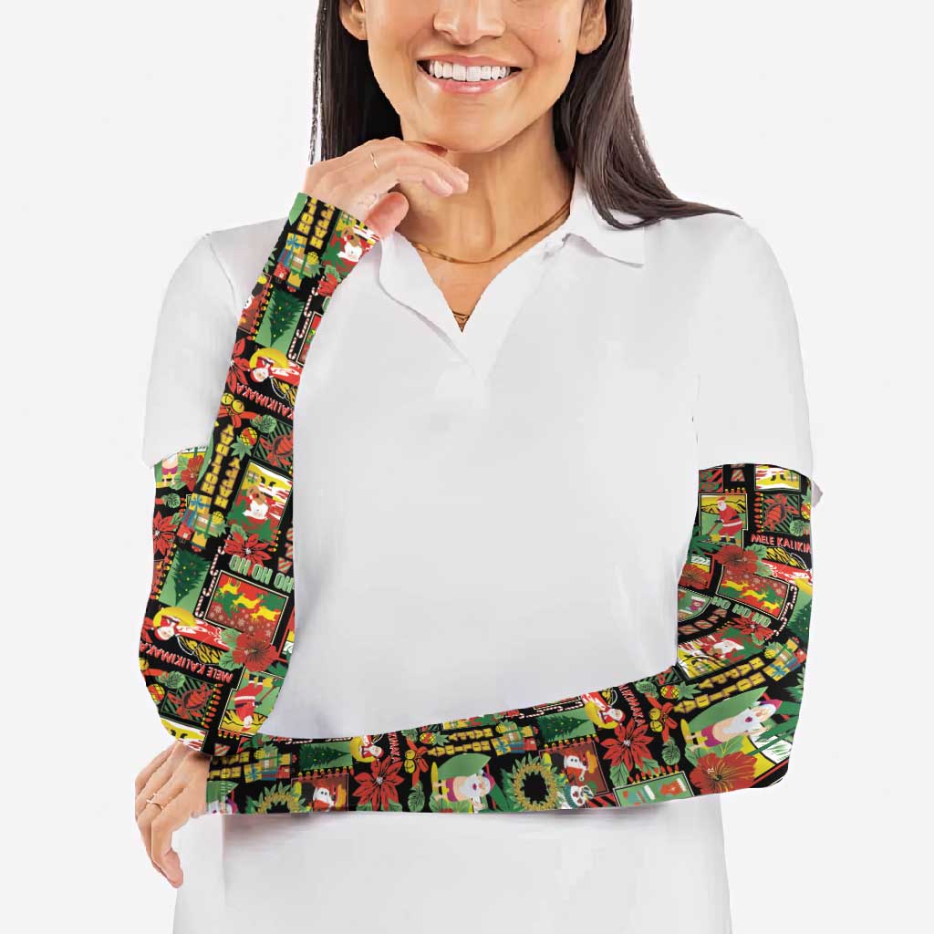 Hawaiian Santa Christmas Pattern Arm Sleeves Black Version - Polynesian Pride