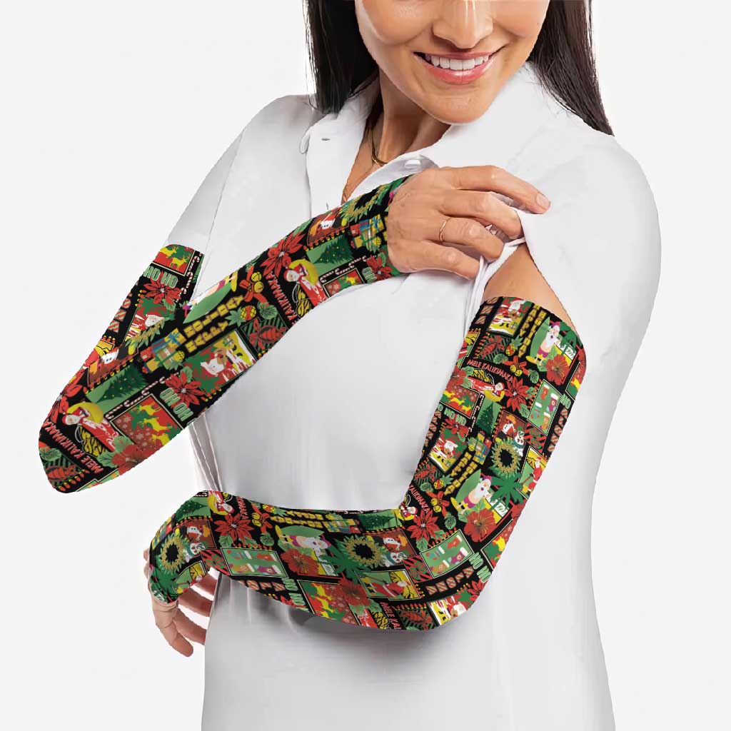 Hawaiian Santa Christmas Pattern Arm Sleeves Black Version - Polynesian Pride