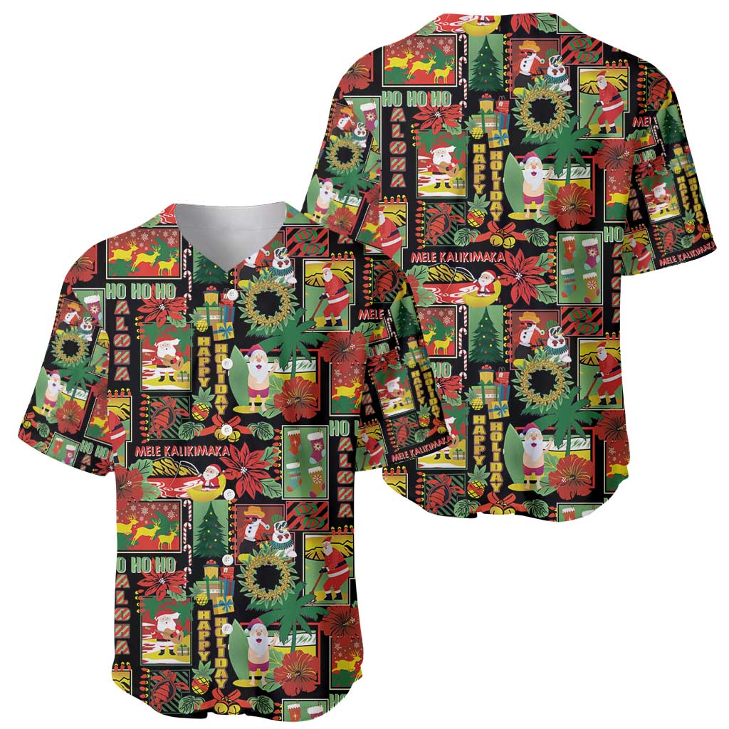 Hawaiian Santa Christmas Pattern Baseball Jersey Black Version LT01 - Polynesian Pride