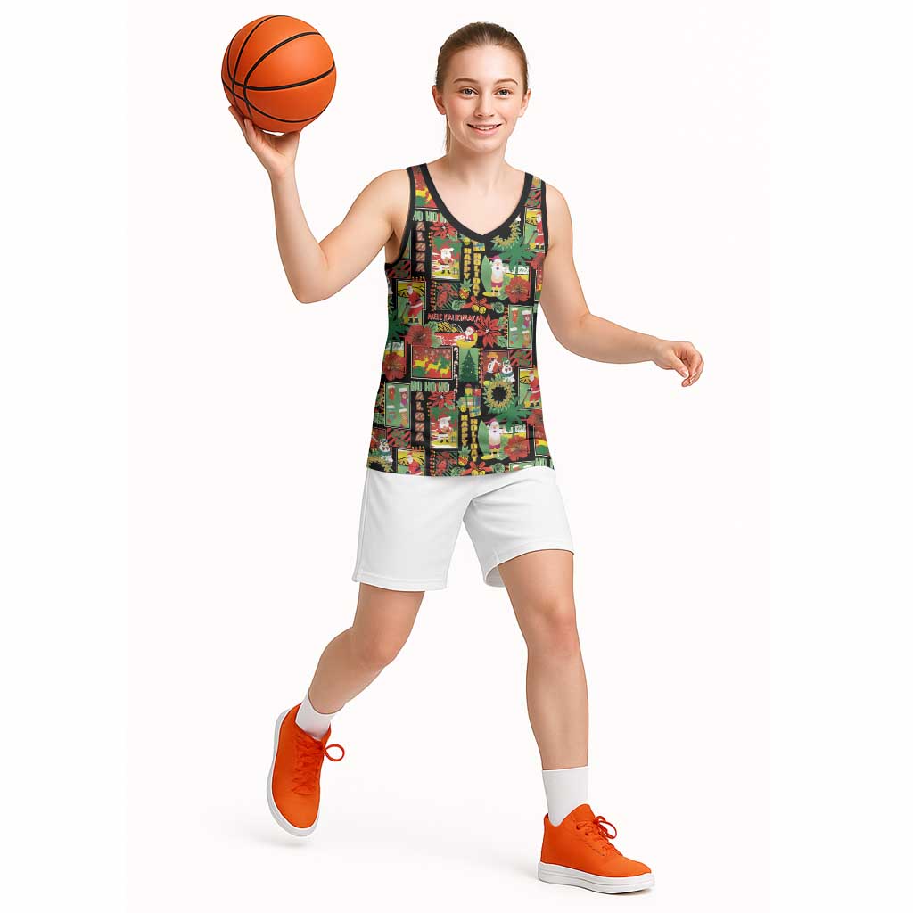 Hawaiian Santa Christmas Pattern Basketball Jersey Black Version - Polynesian Pride