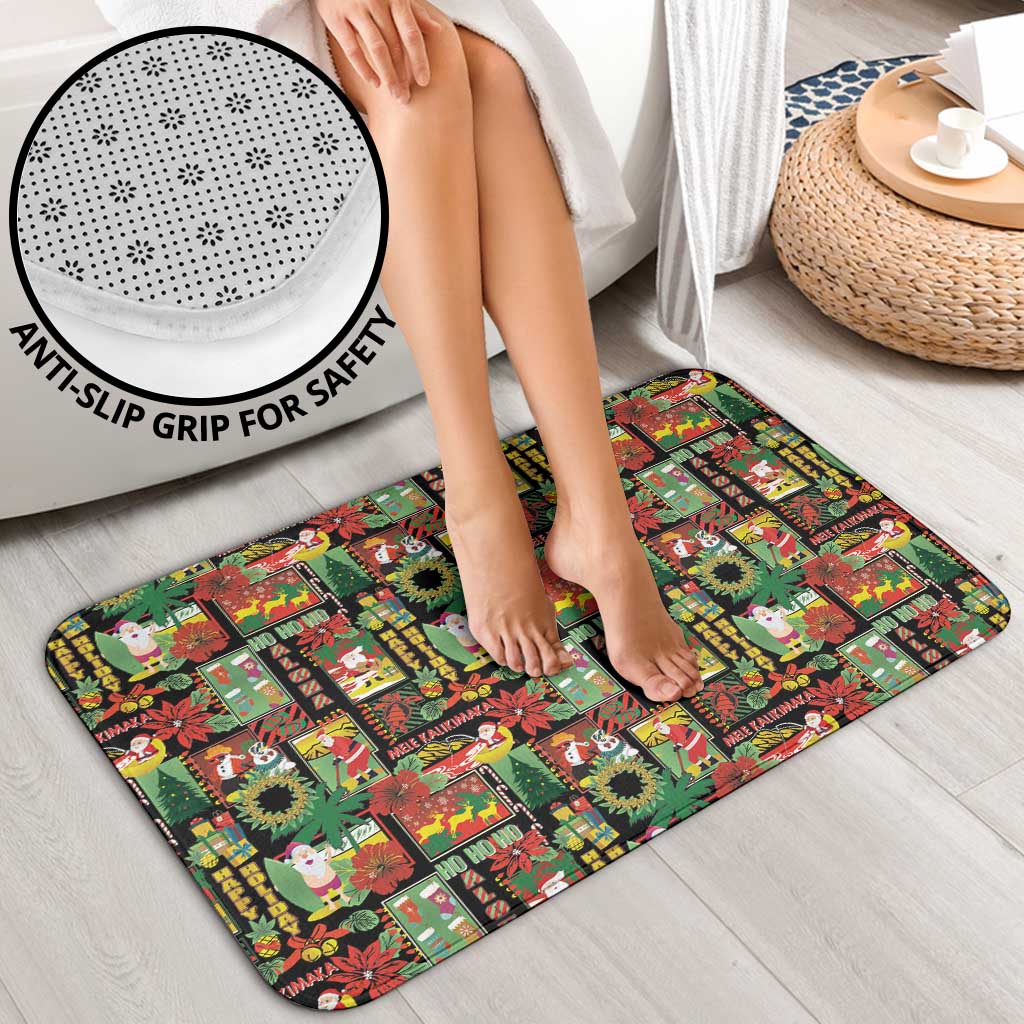 Hawaiian Santa Christmas Pattern Bathroom Set Black Version - Polynesian Pride
