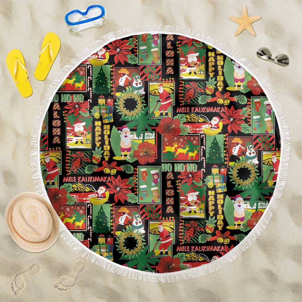 Hawaiian Santa Christmas Pattern Beach Blanket Black Version LT01 One Size 150cm Red - Polynesian Pride