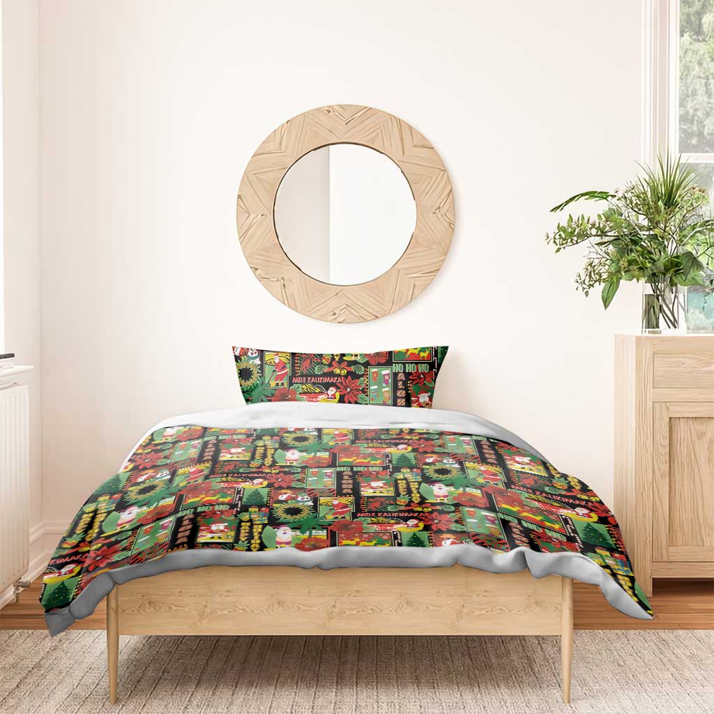 Hawaiian Santa Christmas Pattern Bedding Set Black Version - Polynesian Pride