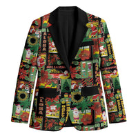 Hawaiian Santa Christmas Pattern Blazer Black Version - Polynesian Pride