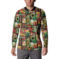 Hawaiian Santa Christmas Pattern Button Sweatshirt Black Version - Polynesian Pride