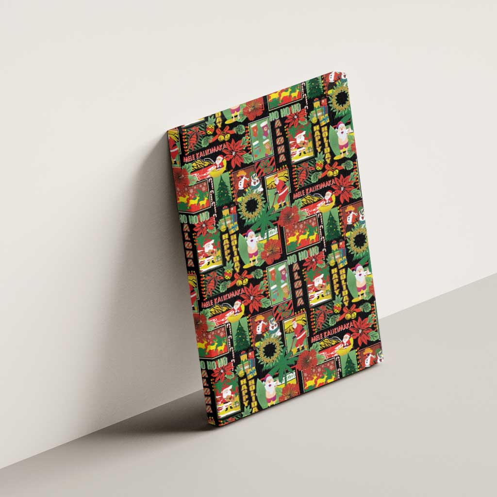 Hawaiian Santa Christmas Pattern Canvas Wall Art Black Version - Polynesian Pride