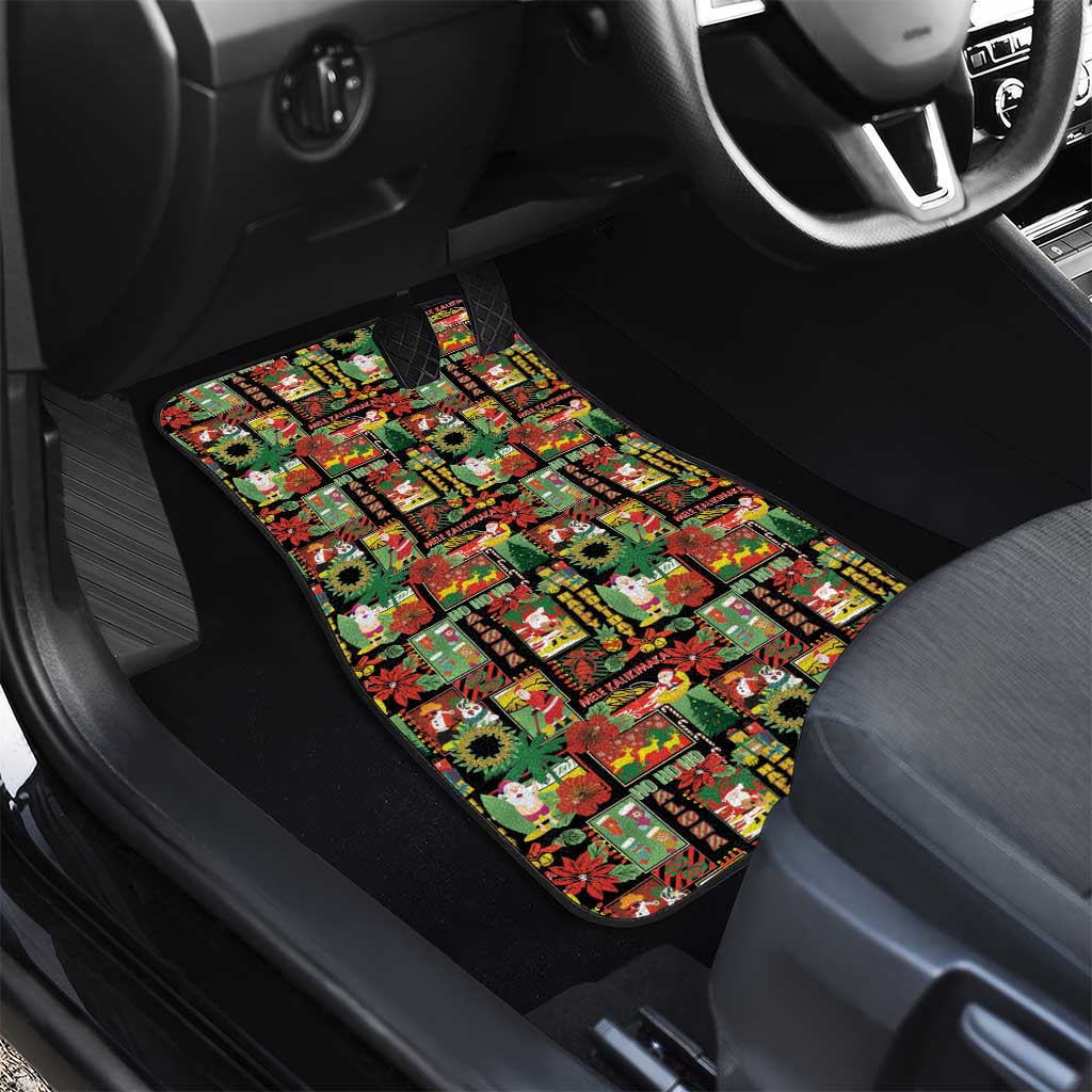 Hawaiian Santa Christmas Pattern Car Mats Black Version - Polynesian Pride