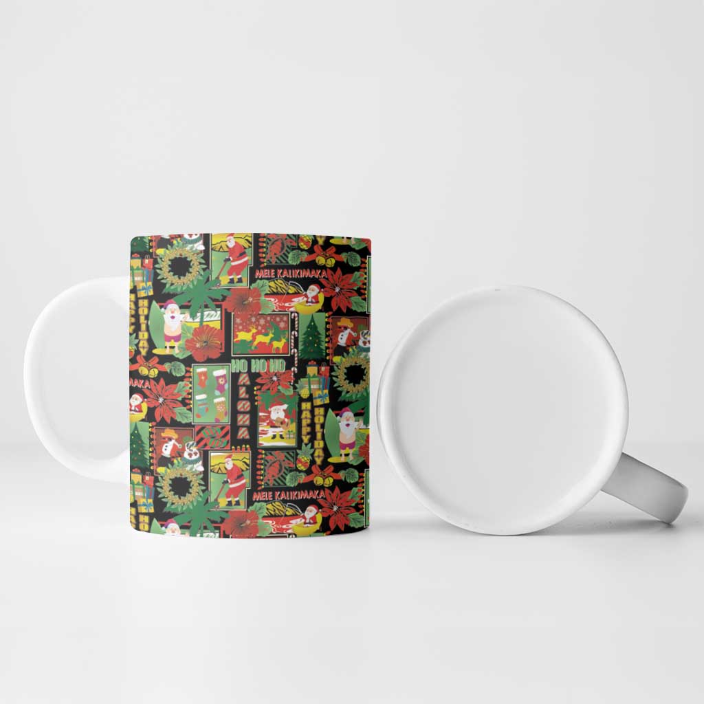 Hawaiian Santa Christmas Pattern Ceramic Mug Black Version - Polynesian Pride