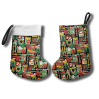 Hawaiian Santa Christmas Pattern Christmas Stocking Black Version - Polynesian Pride