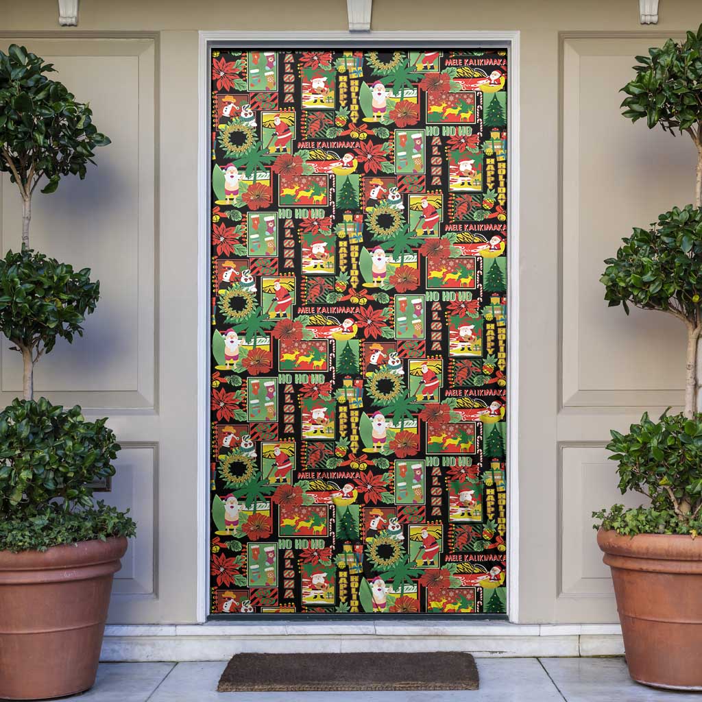 Hawaiian Santa Christmas Pattern Door Cover Black Version LT01 Red - Polynesian Pride
