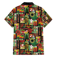 Hawaiian Santa Christmas Pattern Family Matching Long Sleeve Bodycon Dress and Hawaiian Shirt Black Version - Polynesian Pride