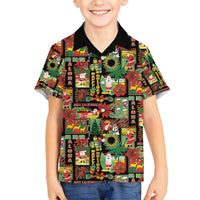 Hawaiian Santa Christmas Pattern Family Matching Off Shoulder Maxi Dress and Hawaiian Shirt Black Version LT01 Son's Shirt Red - Polynesian Pride