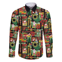 Hawaiian Santa Christmas Pattern Family Matching Off Shoulder Short Dress and Hawaiian Shirt Black Version - Polynesian Pride