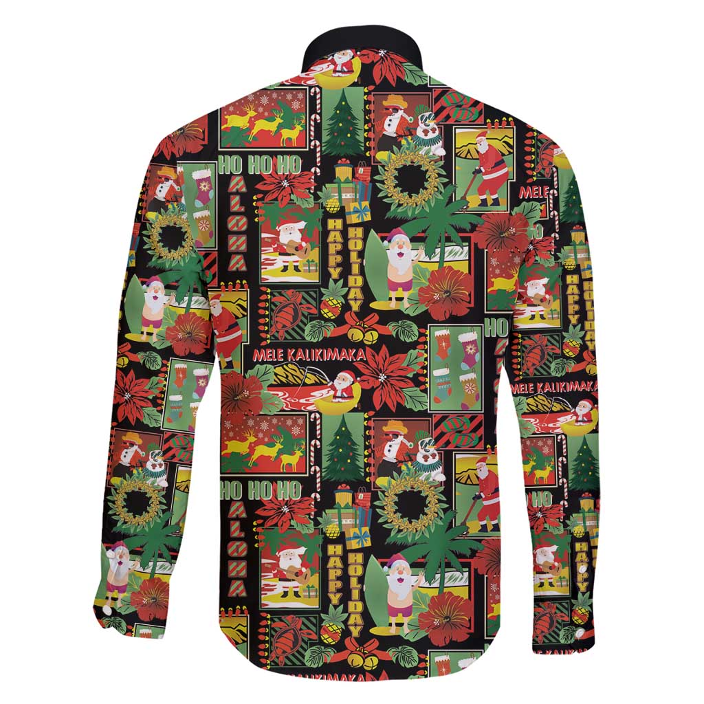 Hawaiian Santa Christmas Pattern Family Matching Short Sleeve Bodycon Dress and Hawaiian Shirt Black Version - Polynesian Pride