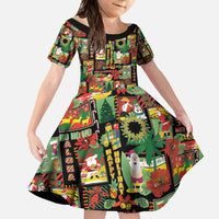Hawaiian Santa Christmas Pattern Family Matching Tank Maxi Dress and Hawaiian Shirt Black Version - Polynesian Pride