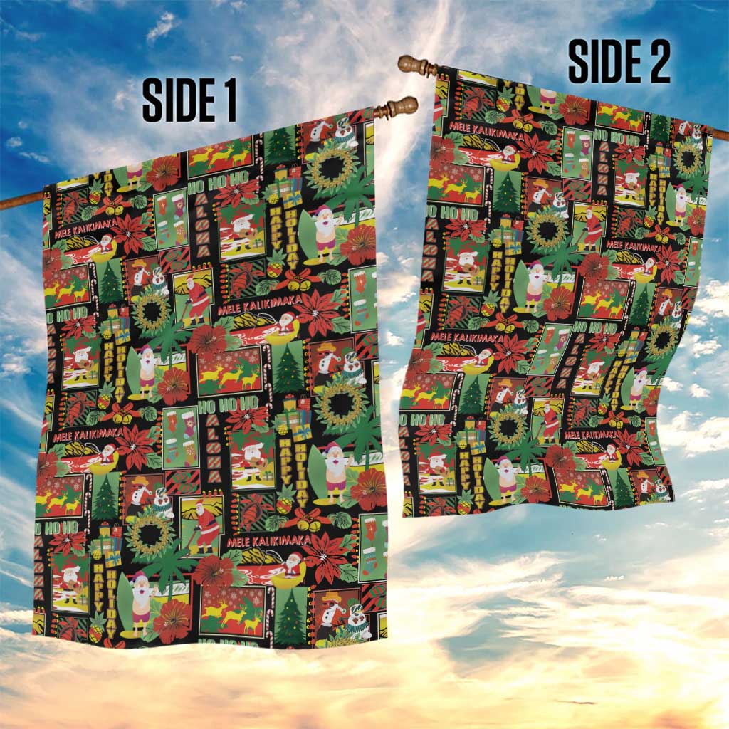 Hawaiian Santa Christmas Pattern Garden Flag Black Version - Polynesian Pride