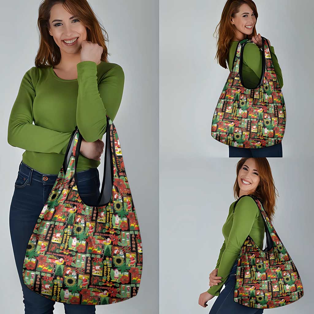 Hawaiian Santa Christmas Pattern Grocery Bag Black Version - Polynesian Pride